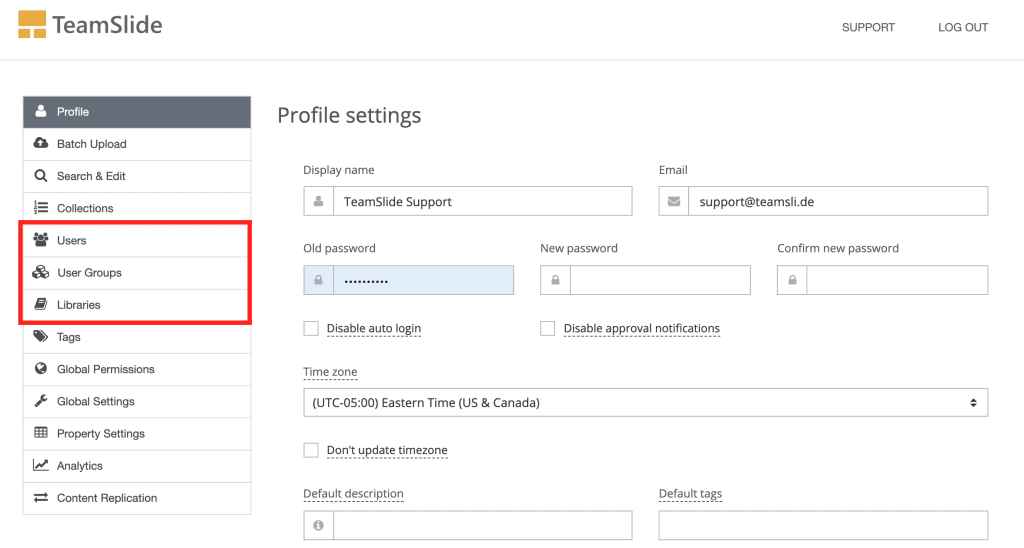TeamSlide slide management interface