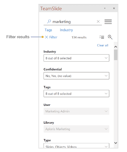 Filter search results in PowerPoint
