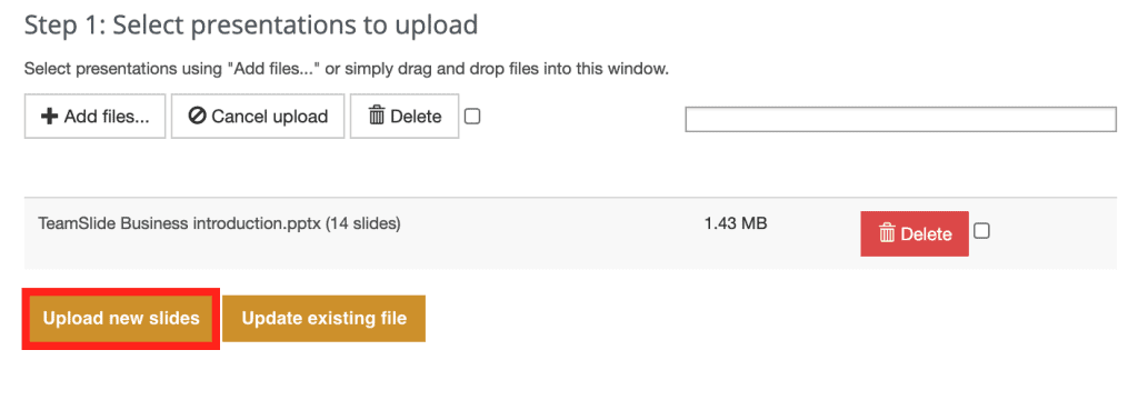 Upload new slides in edit content