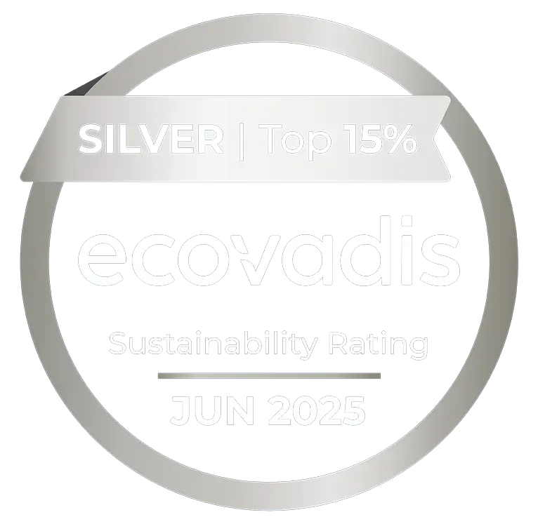 Silver Ecovadis badge indicating a top 15% sustainability rating for June 2025.