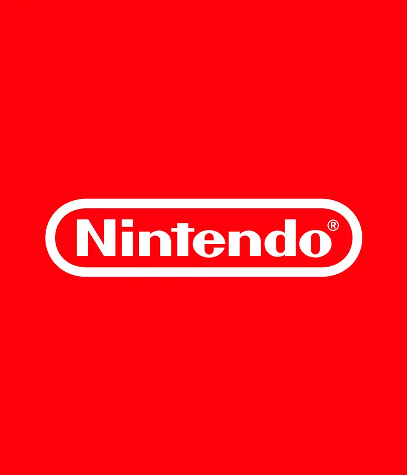 Nintendo logo in white letters with rounded border on a red background.