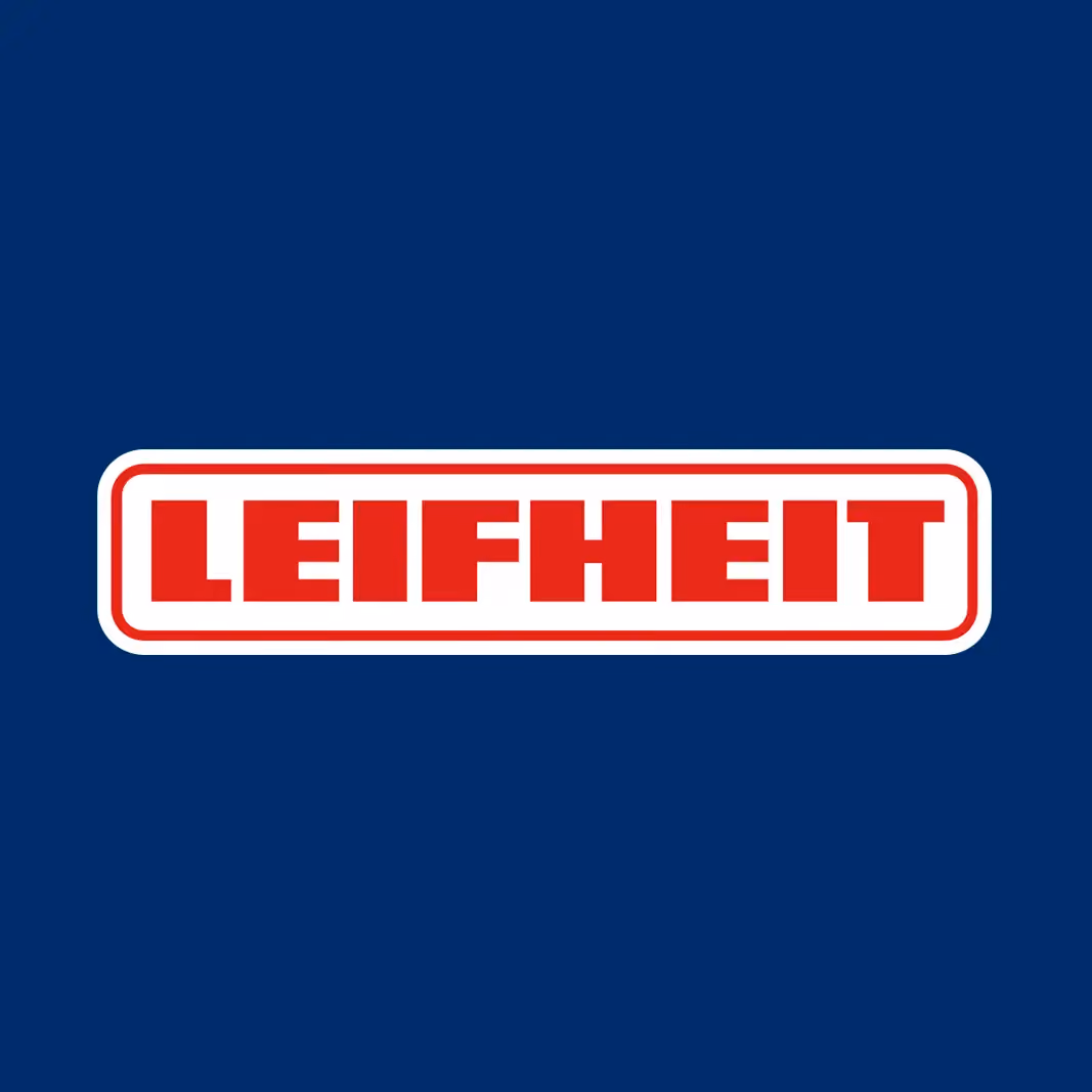 LEIFHEIT brand logo with red letters inside a white rectangular outline on a dark blue background.