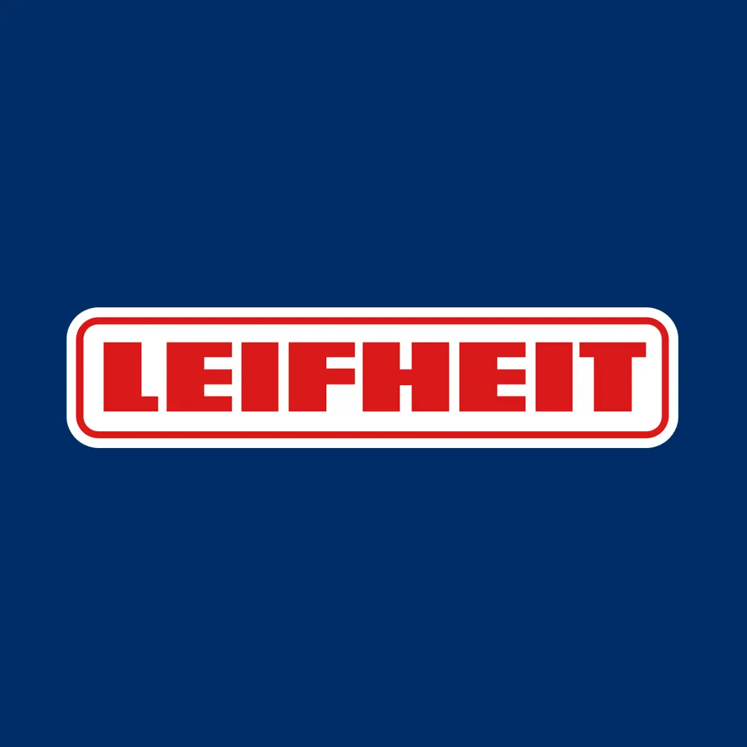 LEIFHEIT brand logo with red letters inside a white rectangular outline on a dark blue background.
