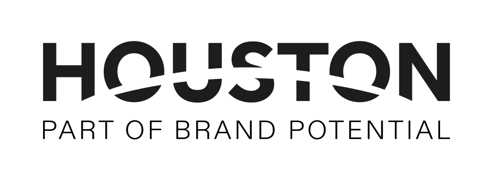 Black text logo spelling Houston with a curved horizontal line cutting through the letters U, S, T, and O.