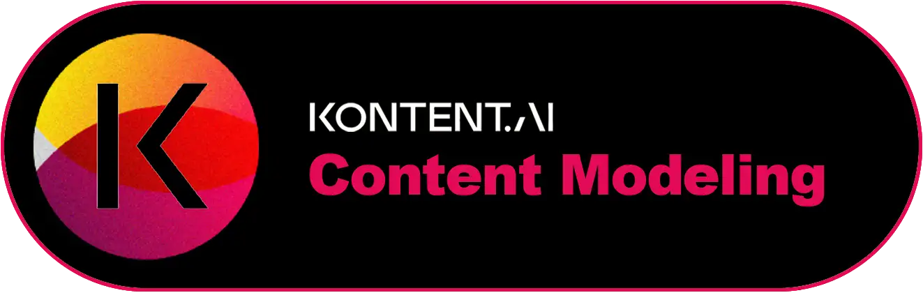 Kontent.ai logo next to the words Content Modelling in bold pink text on a black background.