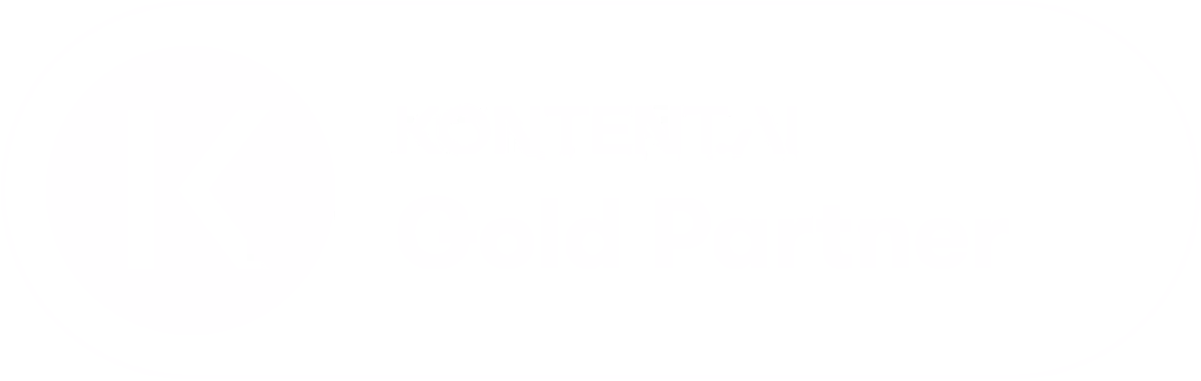 Kontent Gold Partner badge with a stylized K logo inside a rounded rectangular border.