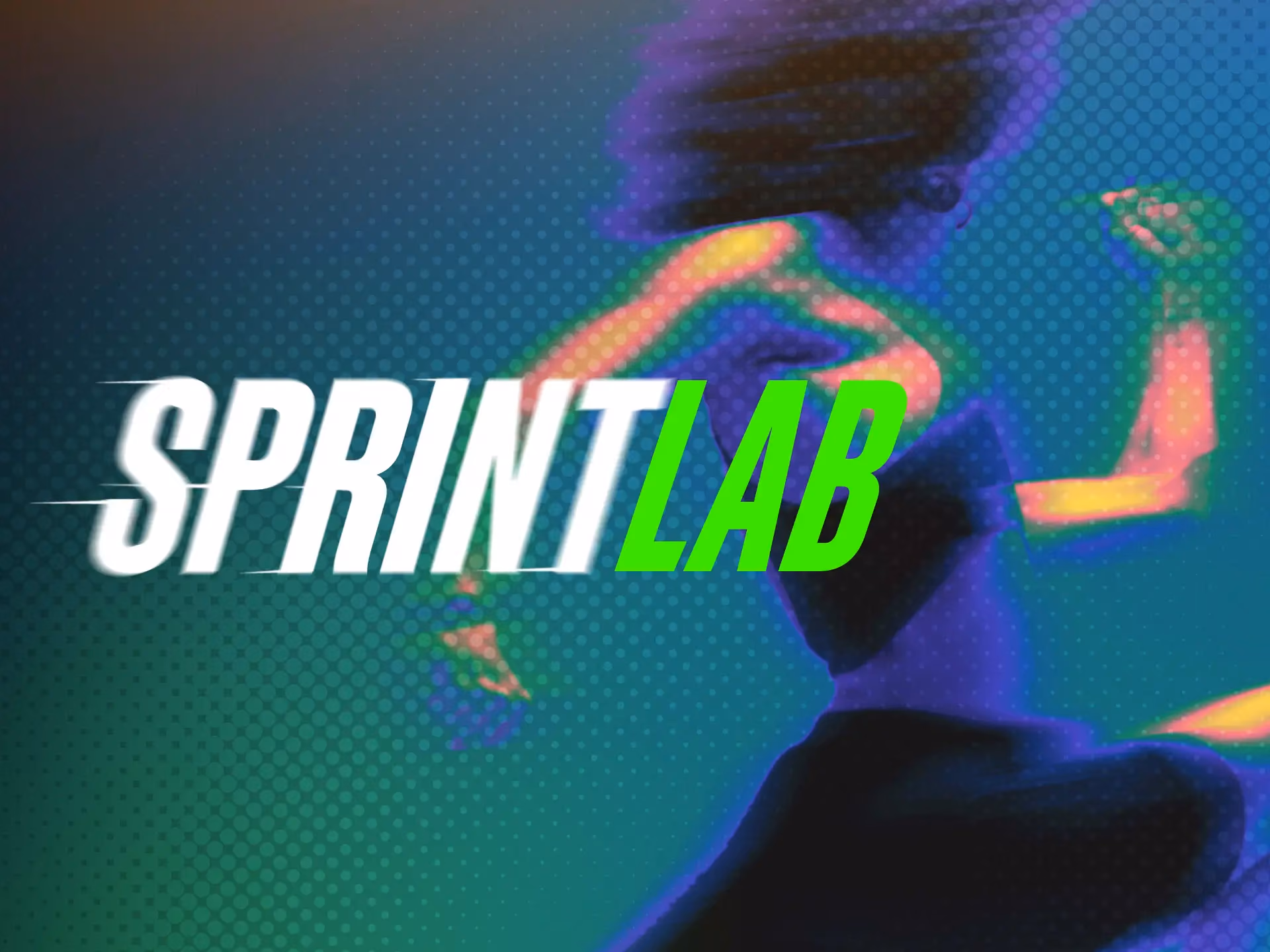 Blurred image of a female runner in motion with the text 'SPRINTLAB' overlayed in white and green.
