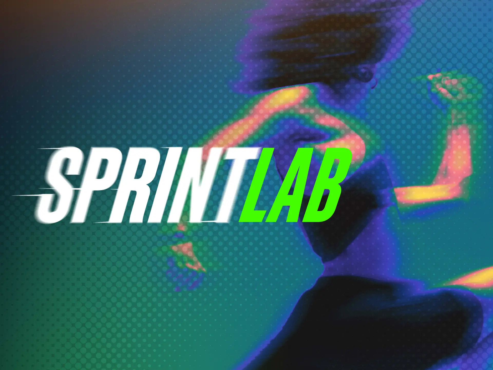 Blurred image of a female runner in motion with the text 'SPRINTLAB' overlayed in white and green.