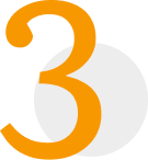 Orange number three with a light gray circle background.