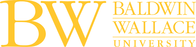 Baldwin Wallace University logo with large initials BW in gold and the full name to the right.