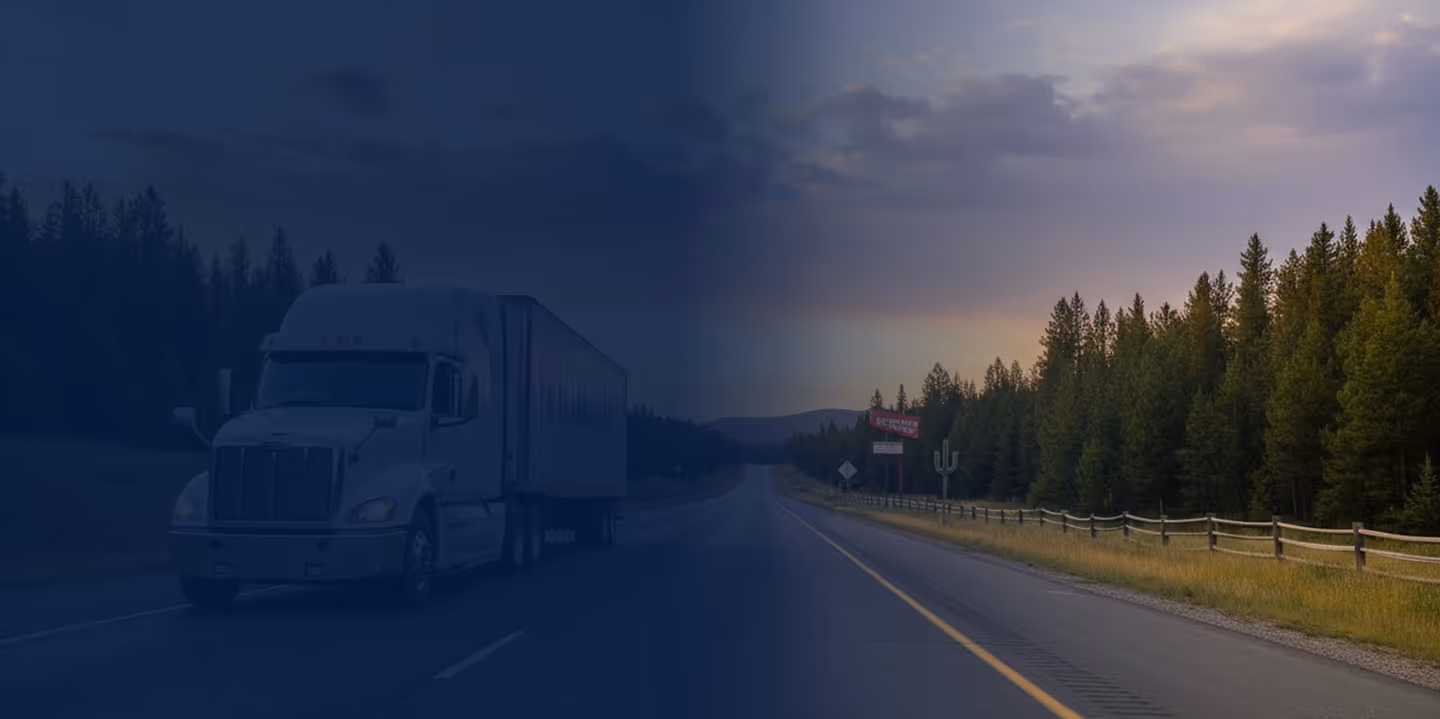 Semi-truck on a highway with blue gradient background
