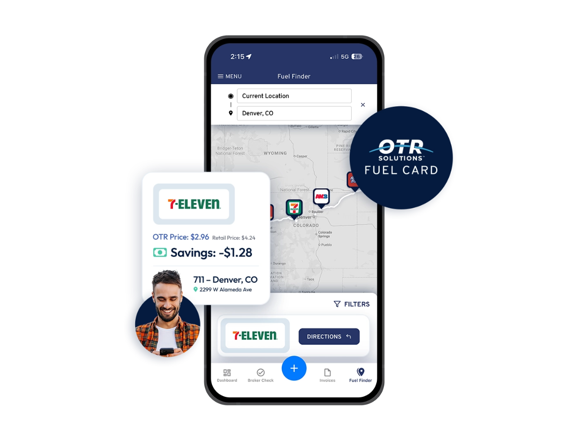 Fuel Finder and savings example with the OTR Fuel Card logo.