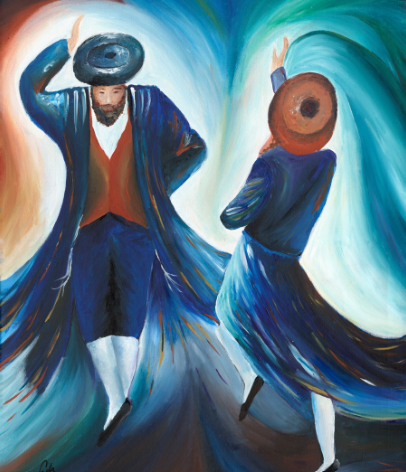 Whimsical dancing Hassidim vinyl print