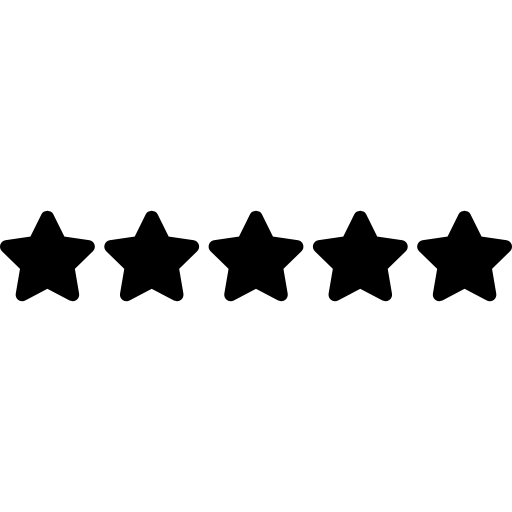Five solid black stars in a horizontal row representing a five-star rating.