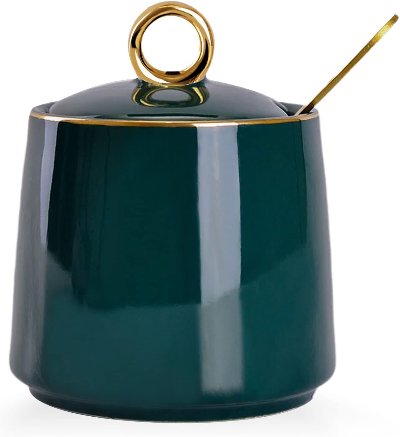 Green Ceramic Honey Jar with Gold Spoon