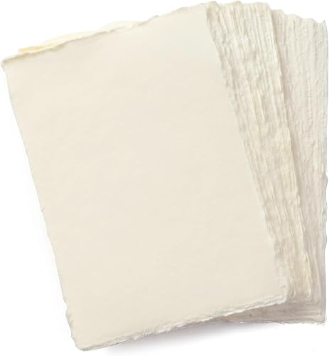 Handmade A5 Cream Deckle-Edge Paper, 50 Sheets
