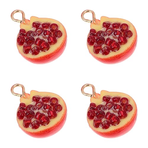 Four compact 3D resin pomegranate charms have smooth edges for earrings, necklaces, bracelets and crafts