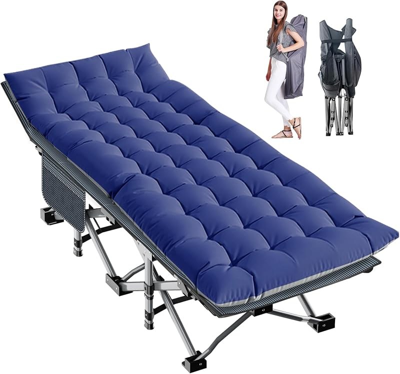 Heavy-duty folding camping cot with mattress, rated for up to 880 pounds