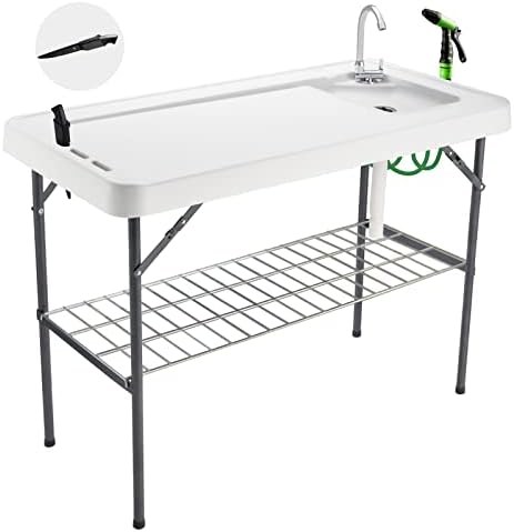 Folding table with built-in sink and hose connection