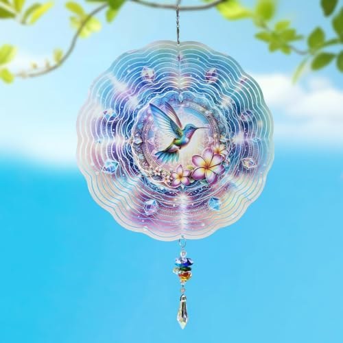 3D hummingbird wind spinner with a crystal prism pendant