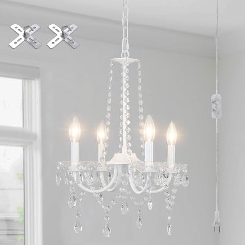 Plug-in chandelier with gold and crystal accents