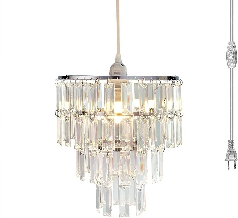 Plug-in chandelier with a modern faux-crystal design