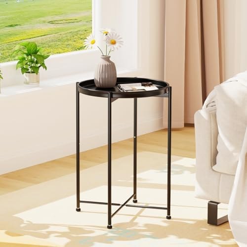 Foldable metal side table for serving or candle lighting