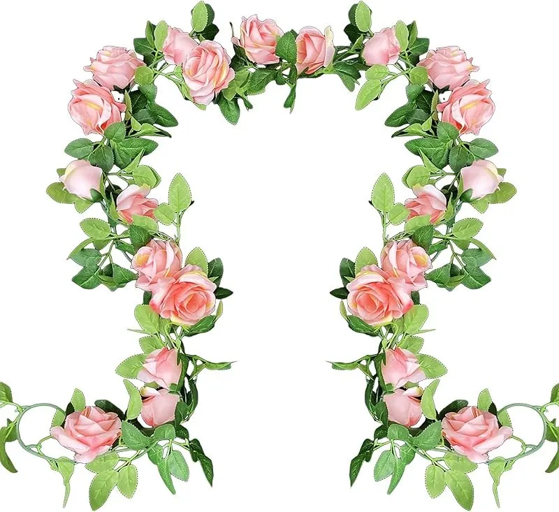 Artificial pink rose hanging vine