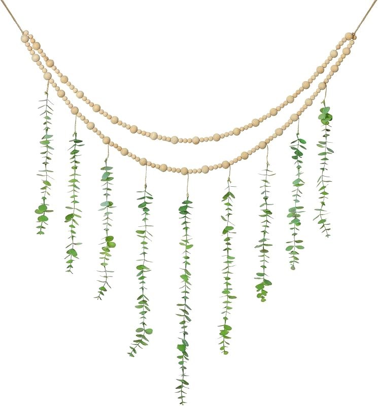 Eucalyptus garland strung with wooden beads