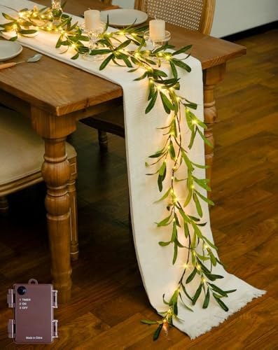 Garland of lighted artificial olive branches