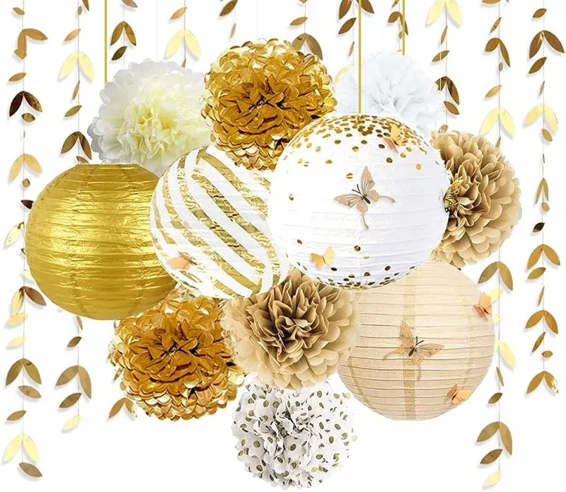 Hanging decor with golden leaves and butterflies