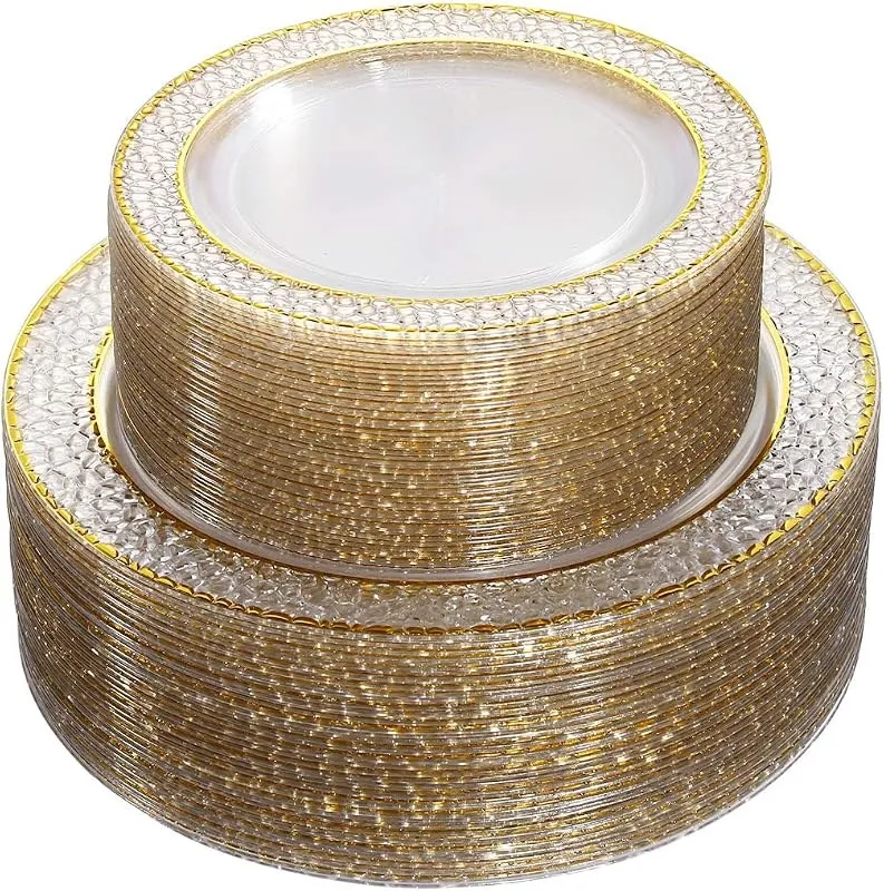 Combo set of plastic plates with a crystal-look finish