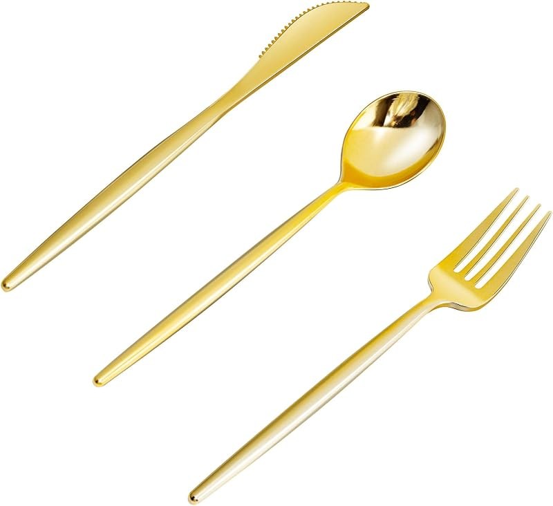 Gold plastic cutlery set
