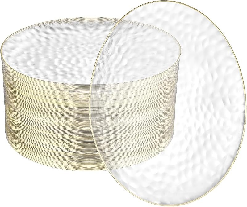 Plastic plates with a hammered texture and gold rim