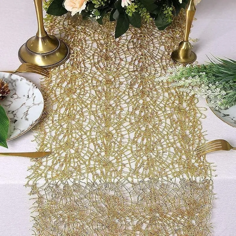 Gold mesh lace table runner