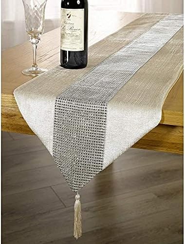 Table runner with diamante strip and tassels