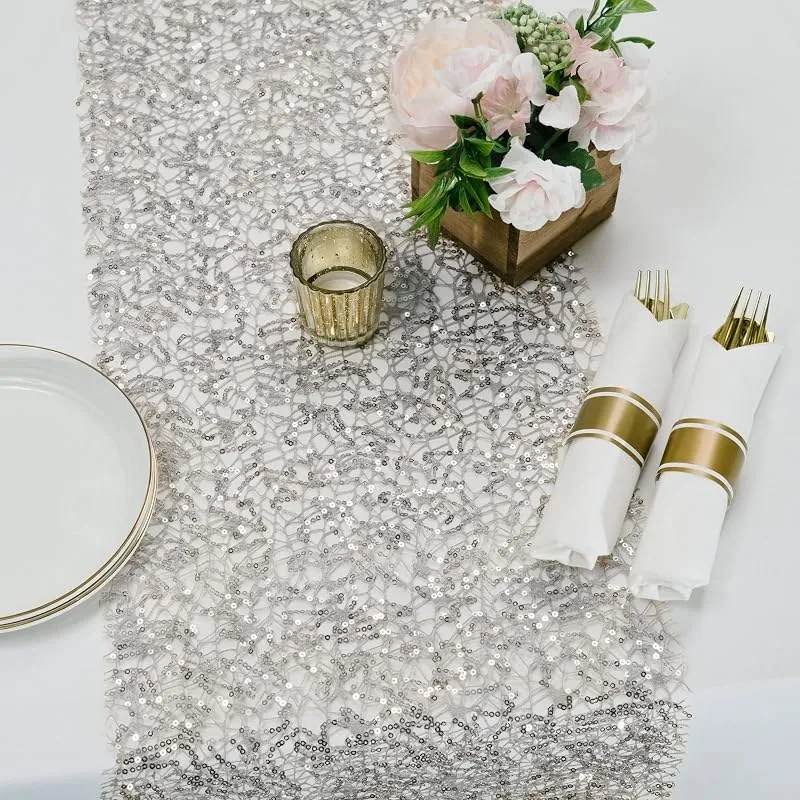 Table runner made of sequin mesh fabric