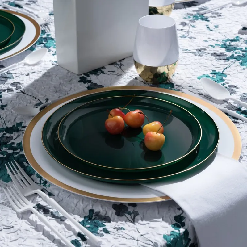 Emerald and gold disposable tableware bundle