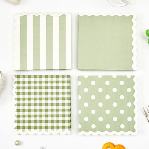 Sage-colored cocktail napkins with a scalloped edge