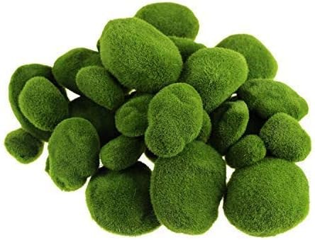 Decorative rocks covered in artificial moss