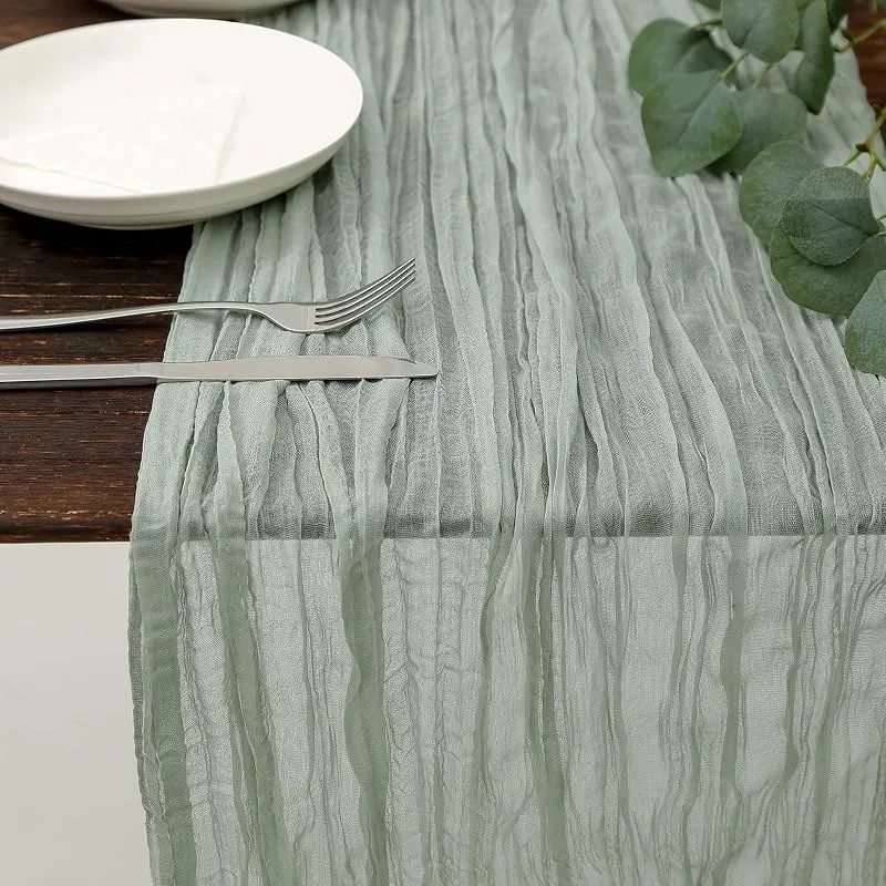 Green cheesecloth table runner