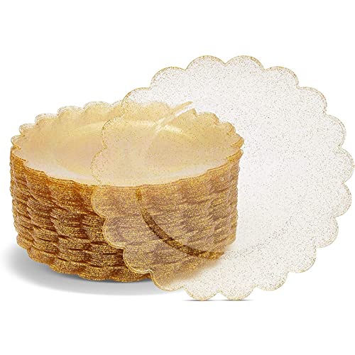 Scalloped Gold Glitter Plates