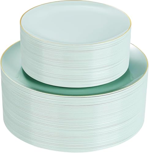 Sage green dinner and dessert plate set