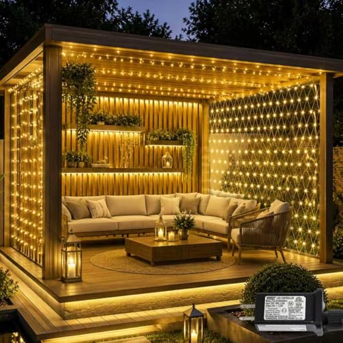 10x10 ft gazebo net lights with 280 warm-white LEDs