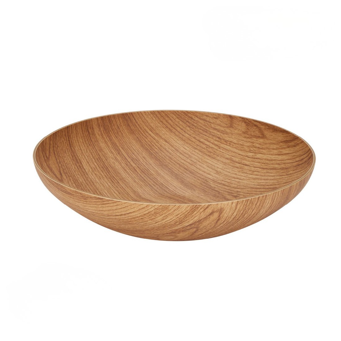 Round serving bowl with a mahogany wood-grain finish