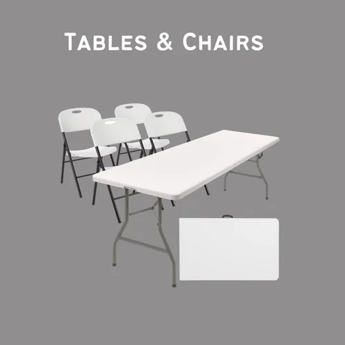 Folding tables and chairs for furnishing a Sukkah