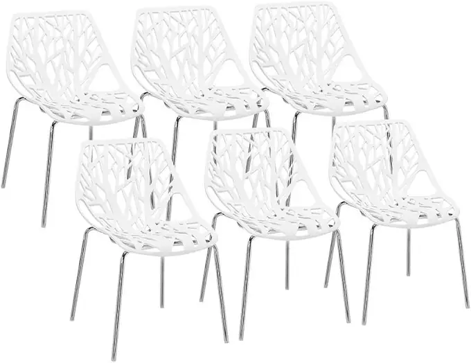 Bonnlo white stackable dining chairs, six pack