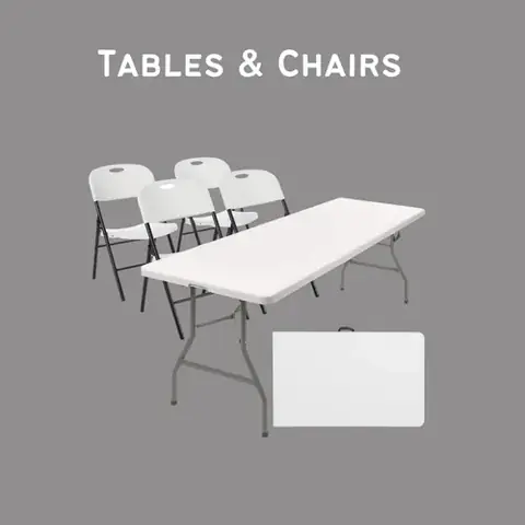 Folding tables and chairs for furnishing a Sukkah