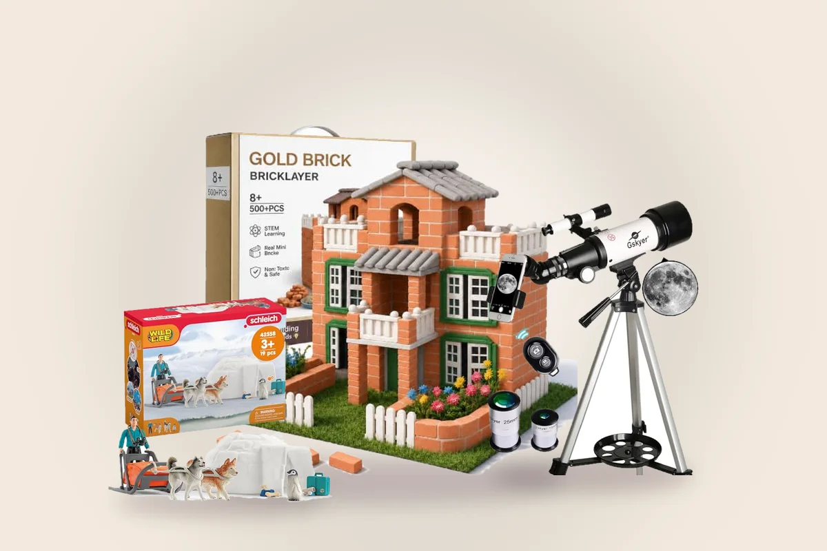 Brick building set, telescope and expedition set from the elementary boys guide