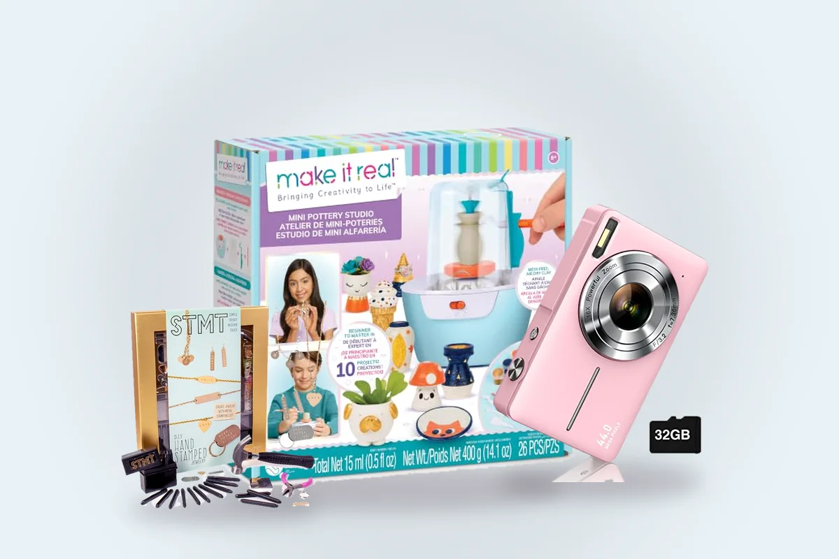 Mini pottery studio, digital camera and jewelry kit from the tween girls guide